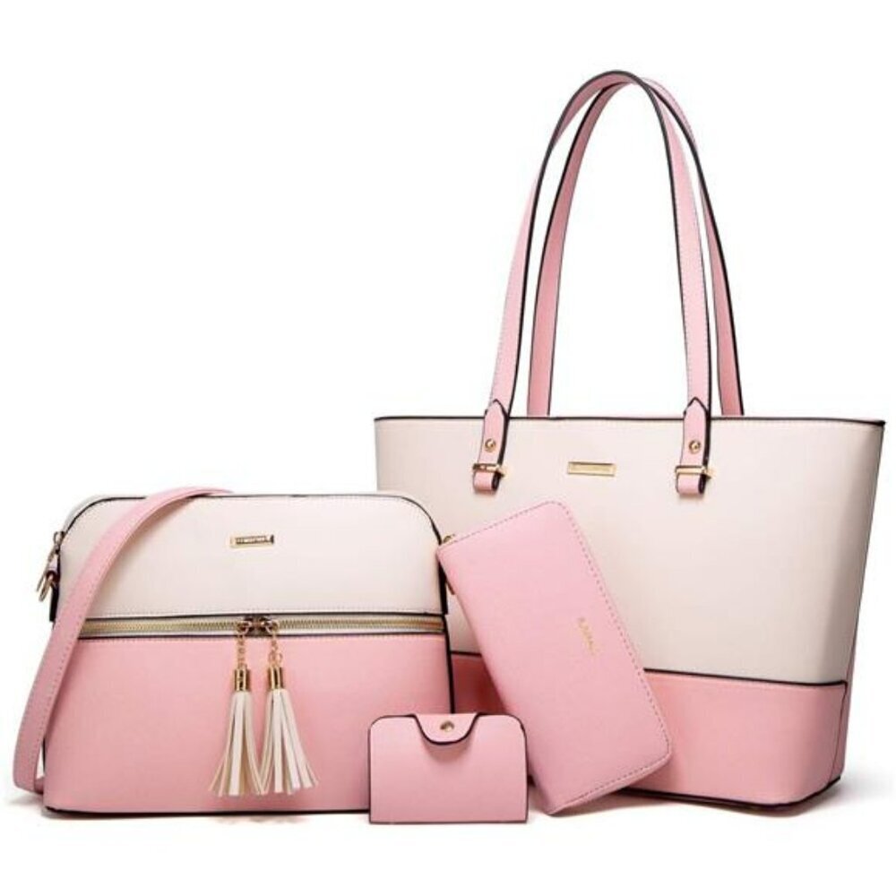 Womens 4 Piece Tote Shoulder Satchel Purse Set Handbag Wallet Crossbody Bag